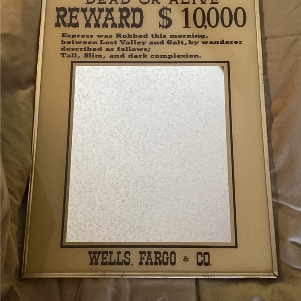 Vintage Western Style “Wanted” Poster Wells Fargo Mirror